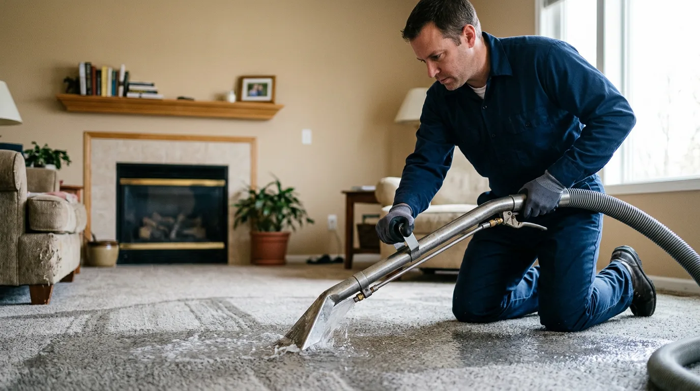 Water damage restoration technician working near Toledo, IA